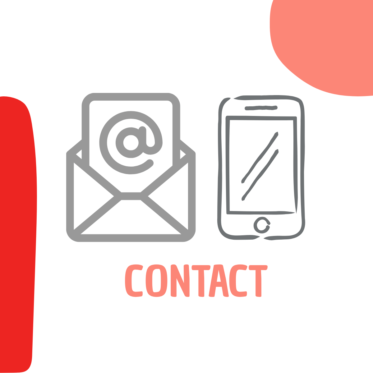 picto d'une enveloppe avec le sigle @ et picto d'un telephone portable en gris dessous le texte CONTACT