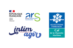 logo de l'ARS, CAF CharenteMaritime et Intimagir Nouvelle-Aquitaine