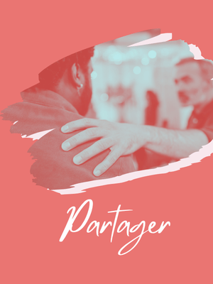 Visuel corail montrant une main posée sur l'épaule d'un homme en signe de soutien, avec l'inscription « Partager ».